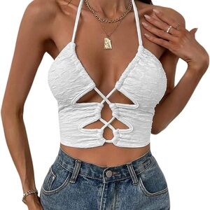 NWOT SHEIN White textured cropped halter crochet top Size Medium